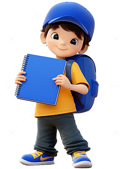 开学季拿着作业作业本卡通的小孩