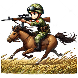 建军节建党节在马背上射击的军人卡通素材