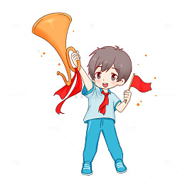 建党节人物元素学生少先队员举红旗喇叭