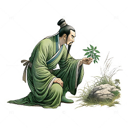 研究草药的中国古代人物素材