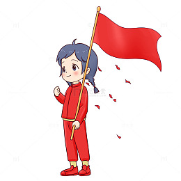 建党节人物元素学生少先队员红旗礼花飘扬