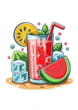 夏天西瓜汁冰块薄荷柠檬饮品