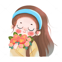 捧花的女孩 Q版 头像 鲜花
