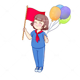 建党节人物元素学生少先队员红旗气球