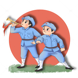 原创手绘红军军人免扣建党节七一元素