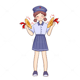 建党节人物元素学生少先队员敲锣