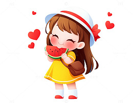 吃西瓜的小女孩
