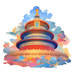 国潮插画北京天坛手绘素材