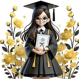 穿着学士服的卡通3D人物素材