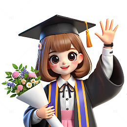 手抱鲜花的毕业生卡通3D素材