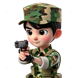 练习射击的军人卡通3D素材