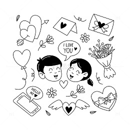 七夕节可爱的涂鸦情人节元素