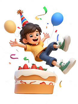 过生日庆祝的小男孩开心
