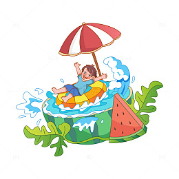 夏至小暑大暑处暑暑假卡通冲浪玩水人物元素.