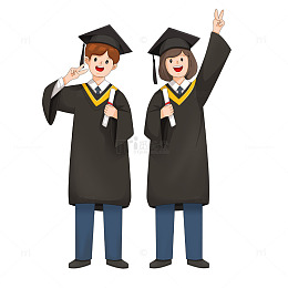 穿毕业服的青少年男女学生