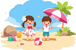 立夏夏至小暑大暑海边玩耍的小孩