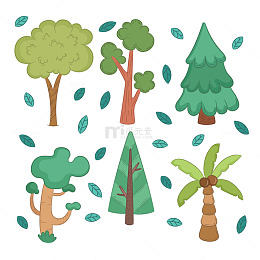 卡通树木手账装饰元素