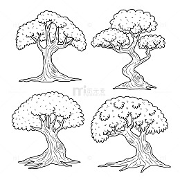 杨树大树线稿卡通元素
