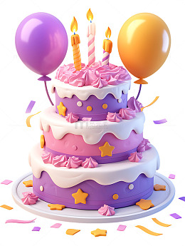 紫色气球奶油蛋糕生日蛋糕