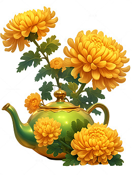 菊花茶菊花与茶壶3D