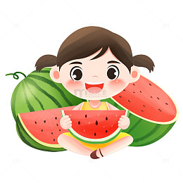 夏天女孩吃西瓜元素