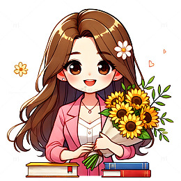 女教师捧着一束花卡通人物素材