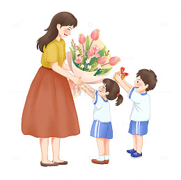 教师节学生送花礼物给老师手绘元素