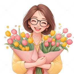 教师节抱着花束的教师卡通人物素材