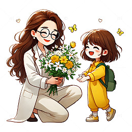 教师节送花场景卡通插画