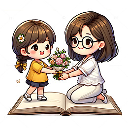 学生给老师送花卡通插画素材