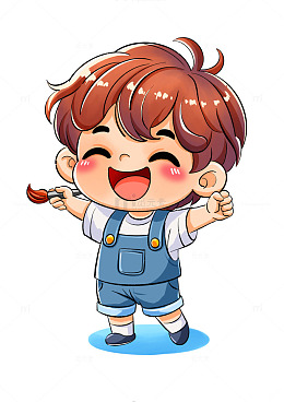 拿着画笔画画的小男孩卡通手绘插画