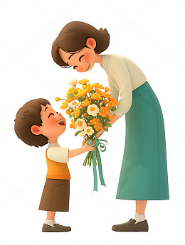 教师节小男孩送花给老师