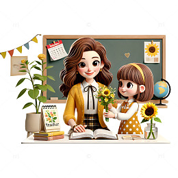 教师节学生送花场景3D立体素材
