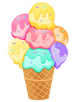 手绘夏天五彩缤纷甜筒插画海报装饰元素