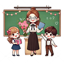 学生给老师送花卡通人物素材