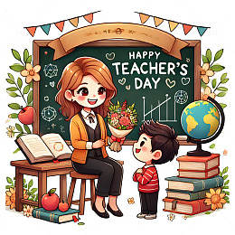 教师节学生送花卡通素材