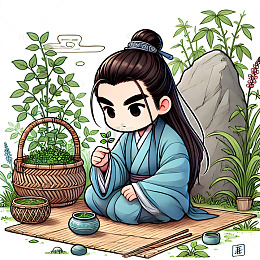 中医研究草药场景卡通素材