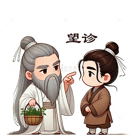 中医望诊场景卡通人物素材