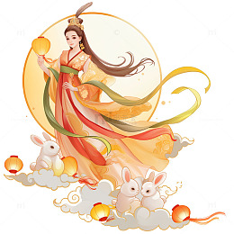 中秋节人物嫦娥卡通插画素材