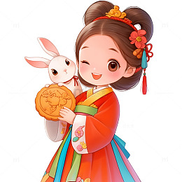中秋节卡通玉兔嫦娥插画素材