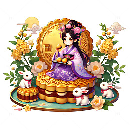 中秋节嫦娥月饼卡通插画素材