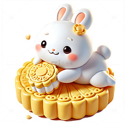 趴在巨大月饼上的玉兔3D素材