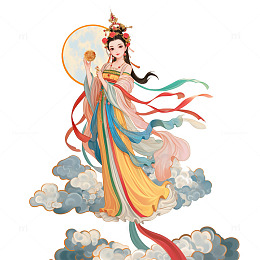 手拿月饼的卡通插画风格嫦娥素材