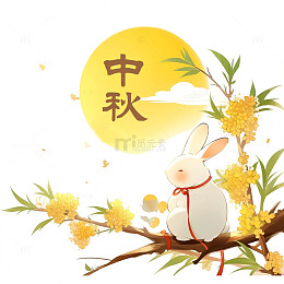 桂花树玉兔中秋节卡通素材
