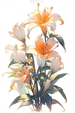 白色手绘花卉百合花