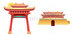 卡通门楼牌楼牌坊宫殿城楼建筑物地标