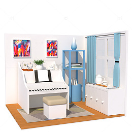 3D立体卡通钢琴练习房间场景