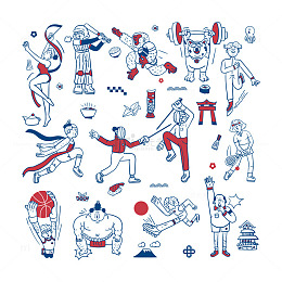 运动员涂鸦人物集合矢量