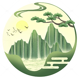 国潮古风山水图