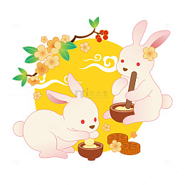 中秋节月亮上兔子做月饼传统节日插画